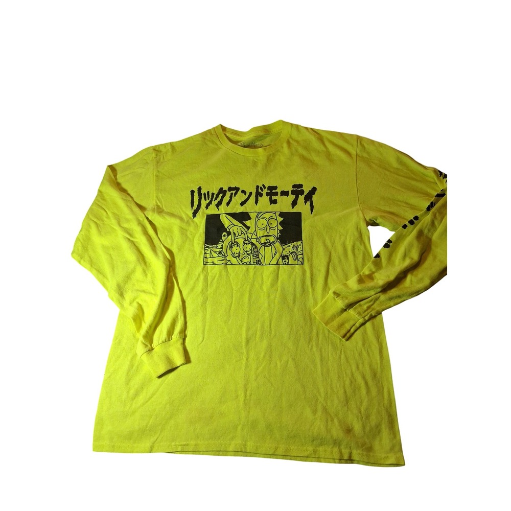 Rick and Morty Ripple Junction Neon Yellow Long Sleeve Graphic Tee Mens Medium